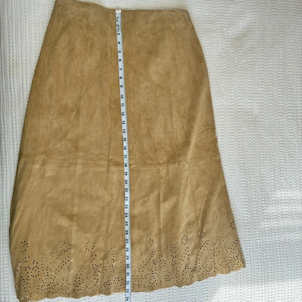 Coldwater Creek Suede Midi‎ Skirt Tan Laser Cut Romantic Western Women 12P